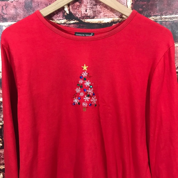 Carolyn Taylor shirt top Christmas tree  holiday - Picture 2 of 5